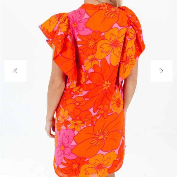 J Marie Floral Midi Dress ruffle sleeves cottage core Orange & Pink Retro Y2K✨ - Picture 4 of 12
